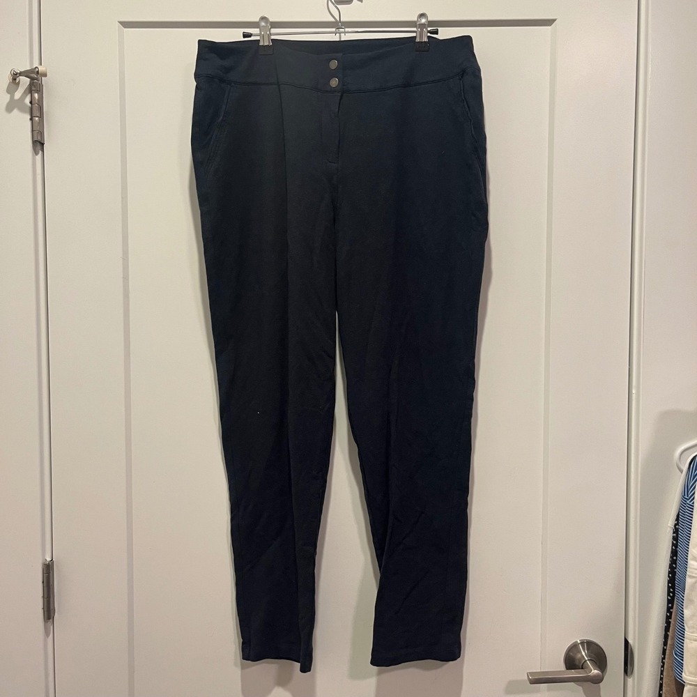 Soft Surroundings Navy Blue Knit Tapered Leg Pants Womens L Snap‎ Waist Pockets